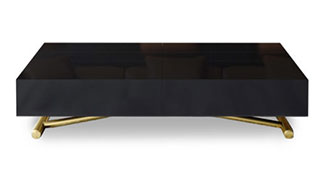 Box Coffee In Black Glass With Satin Gold Legs Table Lifts And Extends To Seat