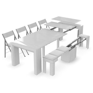 Junior-Giant-White-gloss-Console-Extending-Transforming-Table-with-expanding-bench-and-folding-chairs-510x652